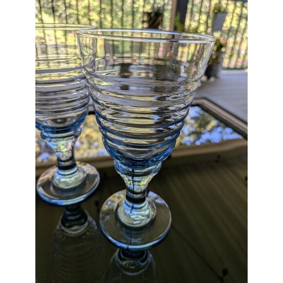 VTG Sirrus Blue Libbey Celestial Beehive Ribbed 12 oz Wine Glass Goblets Setof 3 - Picture 8 of 8
